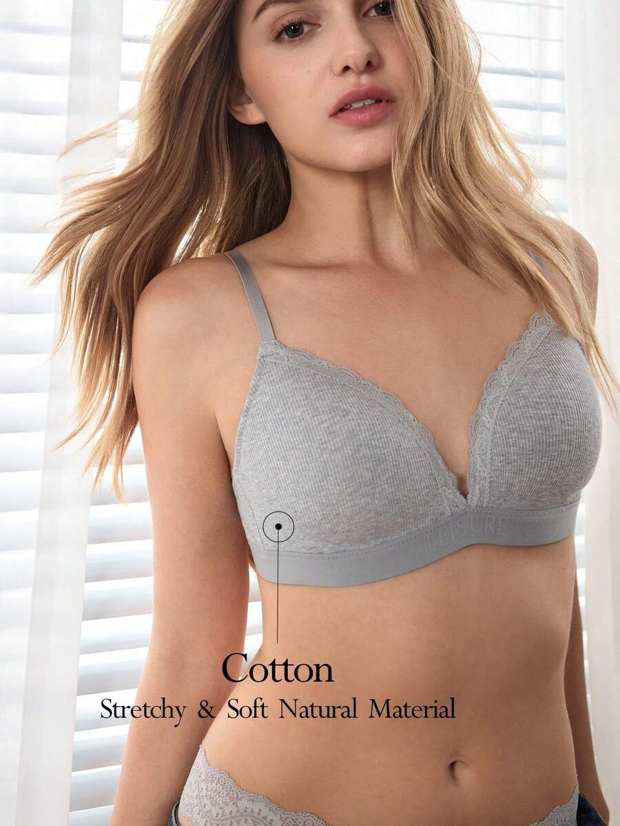Ocili Women's Solid Color Letter Print Adjustable Strap Bra - Light Grey - View 1