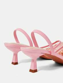 CUCCOO HITCHD 女款四季珍珠串珠刺繡網格元素尖頭細高跟鞋 氣質時尚性感 Slingback 綁帶穆勒鞋 露跟高跟涼鞋 婚禮下午茶派對情人節伴娘新娘婚鞋 優雅穿搭 - 粉色 - 查看 4