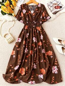 SHEIN Clasi Vestido casual de vacaciones con estampado floral de talla grande - Multicolor - Ver 1