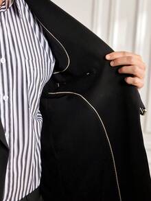 Officeau Bộ vest nam 2 món màu đen thời trang, dáng ôm, khóa kim loại bên hông, gồm áo khoác và quần, thích hợp cho đám cưới/tiệc tùng. - màu đen - Xem 6