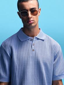 NobleFwd Men's Casual Minimalist Short Sleeve Knit Sweater Polos For Men Spring And Summer  Knitted Top Easter - Blue - View 4