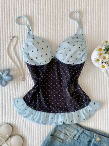 Comfortcana 2026 New Arrival Spring/Summer Women's Summer Casual Colorblock Polka Dot Print Camisole Festival Outfits For Women Festival Outfits For Women Festival Outfits For Women Beach Outfit For Women Vacation Outfits Women Y2k Peplum Top Polka Dot Top - Multicolor - View 4