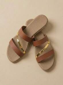 Flat Sandal In Gold, Rose And Silver Gold - 棕色 - 查看 4
