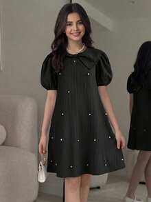 SHEIN Vestido con diseño de volantes y moño para niña adolescente - Negro - Ver 5