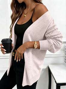 EMERY ROSE Áo khoác cardigan dệt kim dài tay, dáng rộng, màu hồng đào nhạt, kiểu dáng thoải mái, thích hợp mặc đi làm, mùa xuân/thu. - Bụi hồng - Xem 3