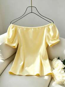 Franclia Áo kiểu nữ thanh lịch, trễ vai, màu trơn, thích hợp đi làm hoặc mặc mùa hè. - Màu vàng - Xem 3