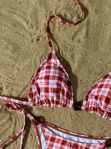 Swim Mod Bộ bikini hai mảnh kẻ caro đỏ trơn tuyệt đẹp cho mùa Xuân/Hè 2026, đồ bơi gợi cảm có đệm mút, lý tưởng cho kỳ nghỉ biển. - Nhiều màu - Xem 7