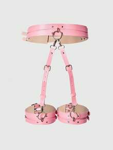 ROMWE Grunge Punk 1件性感吊袜带PU皮革束缚带哥特式内衣身体腰带大腿袜吊带腿部束缚带 - 粉色 - 查看 11