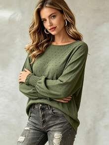 LUMIGAL Women's Jacquard Shirred Cuffs Blouse - Army Green - View 3