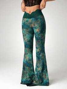 SHEIN ICON Quần ống loe họa tiết hạt điều phong cách boho miền Tây mùa hè Y2K dành cho nữ, thích hợp đi nghỉ mát. - Nhiều màu - Xem 3