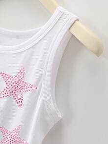 Rovax Women's Fitted Round Neck Tank Top With Star Rhinestone Decor - White - View 6