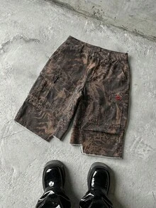 NEON BLANC Quần short denim nam in họa tiết, gấu quần rách. - màu nâu - Xem 6
