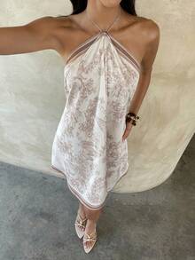 Aloruh 女士优雅提花印花金属链领迷你连衣裙 - 彩色 - 查看 4