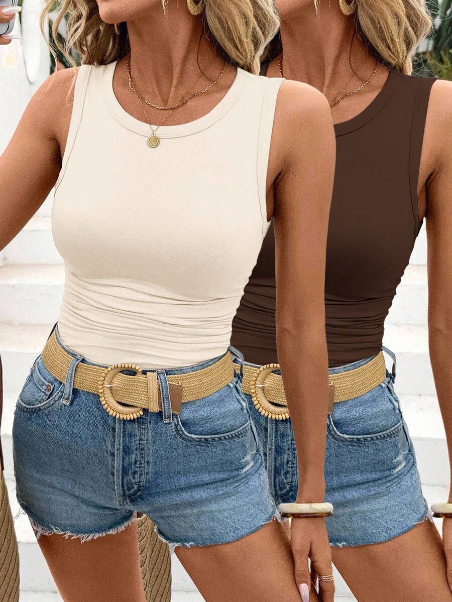 SHEIN LUNE 2件套 女士圆领紧身吊带背心 返校休闲