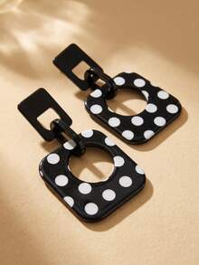 Swim Chiccia 一对时尚优雅夸张波尔卡圆点几何耳环 - 黑與白 - 查看 8