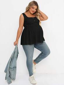 SHEIN Blusa casual de talla grande para maternidad con diseño de botones de unicolor - Negro - Ver 7
