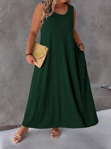 SHEIN LUNE Đầm dệt kim in họa tiết cổ tròn dáng rộng, cỡ lớn - màu xanh lá - Xem 4