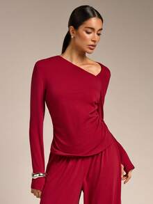 COSMINA Conjunto de 2 piezas de mujer de manga larga, elegante y elástico de punto, versátil para ir al trabajo, oficina, salidas, citas, eventos de primavera, bodas, para todas las estaciones - Burdeos - Ver 4
