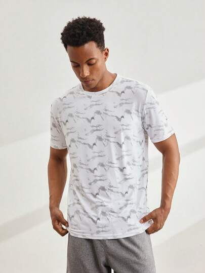 Driftmere Men's Printed & Tie-Dye Round Neck Short Sleeve Quick-Dry T-Shirt, Breathable & Cooling, Casual Basic Versatile, Daily Wear, Outdoor Sports, Vacation, Work Commute, Street Fashion