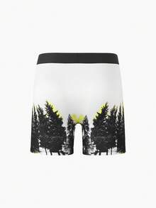 Rest Era Men's Wild Forest Wolf Graphic Long Boxer Shorts, Casual Comfy Underpants For Men - Black and White - View 2