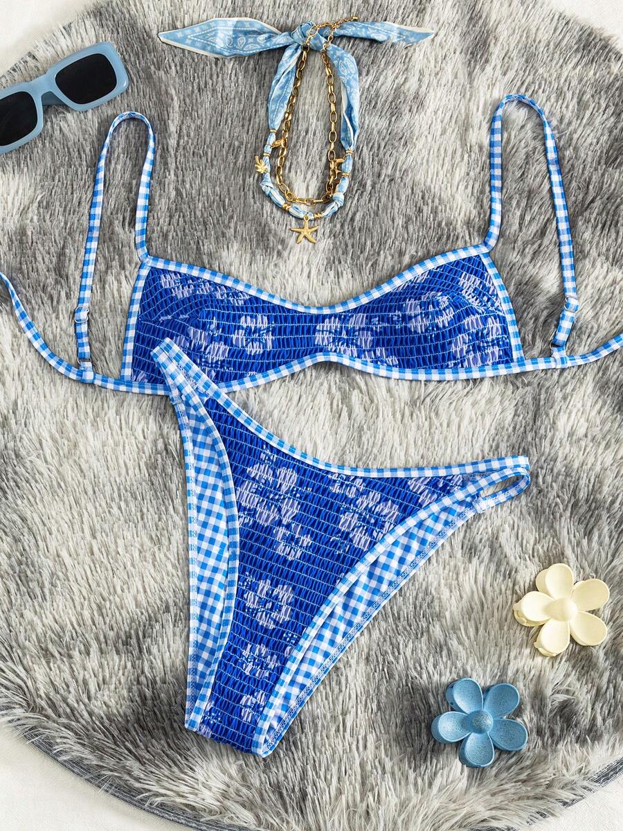 Swim Mod Bộ bikini 2 mảnh mùa hè dành cho nữ, kiểu dáng thanh lịch, thoải mái, gợi cảm, họa tiết ngẫu nhiên, gồm áo quây hai dây và quần quây, thiết kế khoét sâu, xẻ tà cao. - Nhiều màu - Xem 1