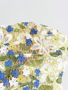 Soleia 女款平口蕾絲束胸上衣，淡黃色花卉，夏季鄉村風休閒，度假、茶會、假期，鏤空刺繡 - 彩色 - 查看 6