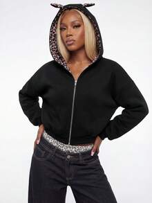 Modviera Áo nỉ hoodie nữ họa tiết da báo mặc được hai mặt - Nhiều màu - Xem 8