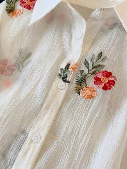 Modelyn Frühlings-/Sommer-Mode elegante süße besticktes Langarm Casual Bluse