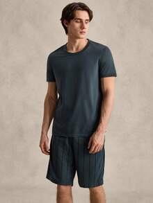EverLounge Men Solid Tee & Striped Print Shorts PJ Set / Pajama Set - Navy Blue - View 3