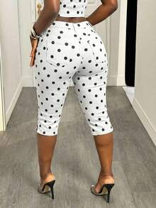 Slaydiva Quần jeans nữ cạp thấp in họa tiết chấm bi - Đen và trắng - Xem 2