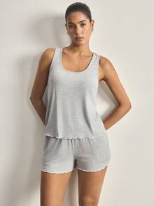 Ocili 简约舒适柔软圆领交叉露背女士睡衣套装 - 淺灰色 - 查看 6