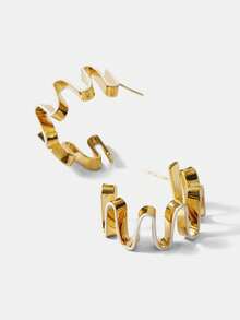 MOTF PREMIUM PRE18K GOLD PLATED LINEAR WAVE METAL SIMPLE TEMPERAMENT EARRINGS - Yellow Gold - View 2
