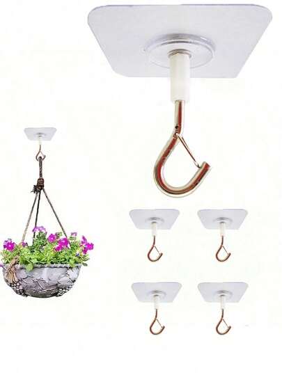 Heavy Duty Self-Adhesive Ceiling Hooks - PVC No Drill Hooks, Suitable For Hanging Balloons, Wind Chimes, Lights, Plants Etc. - Multipurpose Damage-Free Hooks For Home And Commercial Use, Versatile | Adhesive Installation