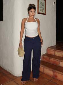 女士度假吊带白色针织纹理紧身背心 - 白色 - 查看 5