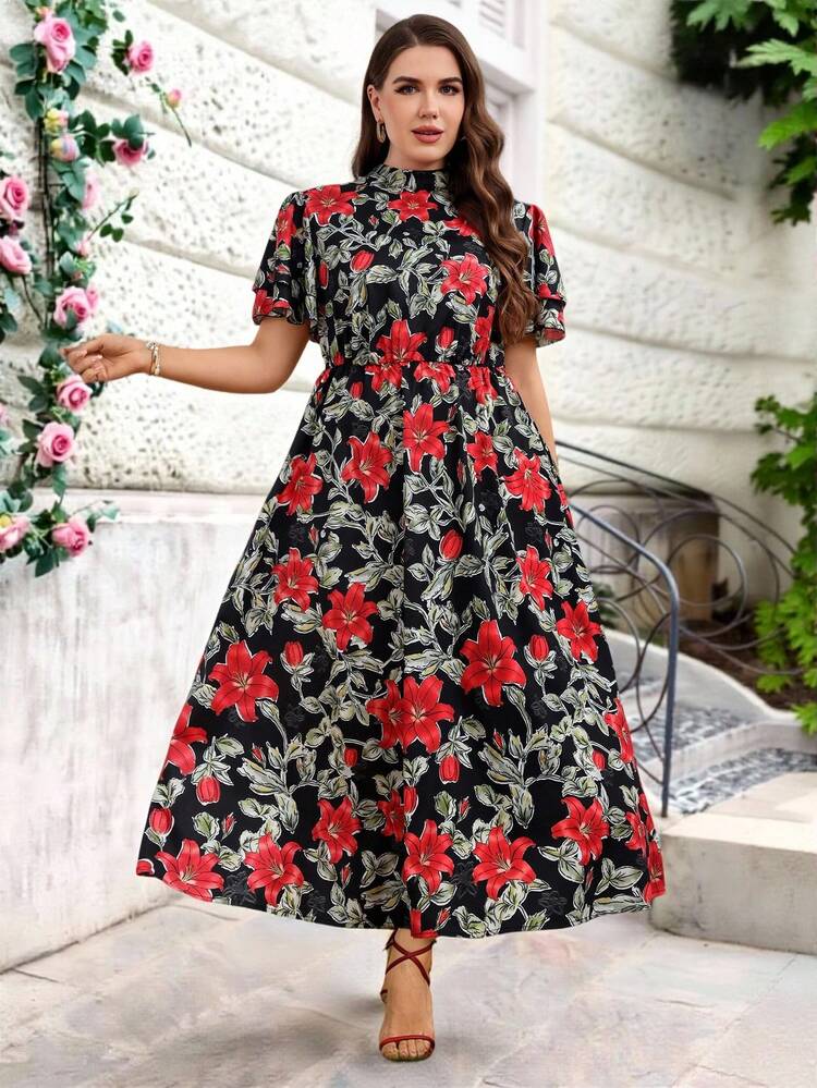 Plus Size Women Elegant Floral Print Ruffle Sleeve Maxi Dress Zanzea Dress For Women Plus Size Zanea Dress For Woman Women Dresses Floral Dress For Women Casual Zebra Dress For Women Zanzea Dress For Woman Yisikado Dress,Elegant Dresses For Women ,Floral Dress For Women Online Women Dresses Floral Print Midi Dress Black Floral Dress Short Sleeve Floral Dress