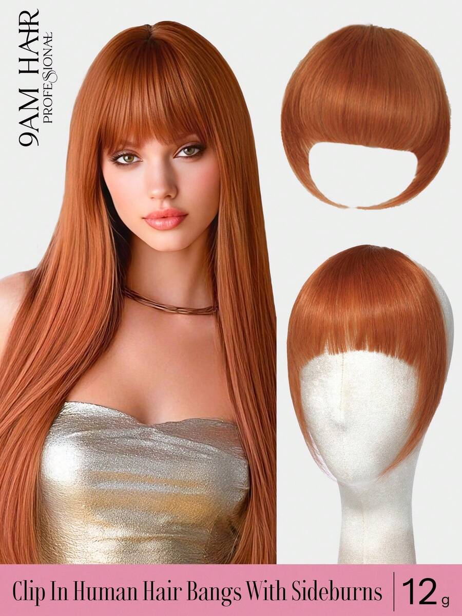 Tóc mái kẹp 100% tóc thật, màu đỏ đồng, size 33, kiểu tóc mái kẹp có phần thái dương, tóc mái giả bằng tóc thật, trông tự nhiên, phù hợp cho nữ, dùng hàng ngày. - S33 - Xem 1