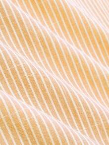 Linhara CURVE Quần lửng kẻ sọc bằng vải lanh thoải mái, cơ bản, dành cho nữ cỡ lớn mùa xuân/hè, thích hợp mặc hàng ngày/đi nghỉ mát/đi biển, có trang trí cúc. - trái cam - Xem 5