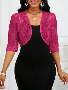 SHEIN Lady Women's Floral Lace 3/4 Sleeve Open Front Cropped Lightweight Jacket Office Outfits For Women In Spring/Summer Women's Spring Jacket Summer Summer Outfits Summer Clothes Cardigan For Women Women's Cardigan Cardigan Women Women's Cardigans Business Casual For Women Women's Beachwear Work Outfits For Women Beach Vacation Outfits For Women Women's Clothing Women's Clothes Teacher Outfits For Women Office Wear For Women - Hot Pink - View 1
