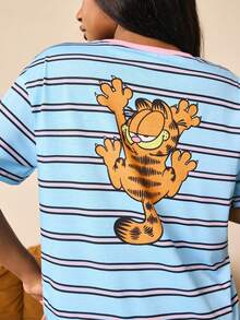 GARFIELD | SHEIN 女士卡通印花短袖T恤和短裤睡衣套装 - 藍色 - 查看 8