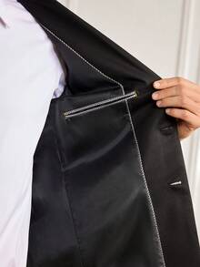 Officeau 1pc Men's Solid Color Fashionable Slim Fit Casual Blazer Jacket, Suitable For Business And Leisure Occasions - Black - View 8