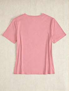 BamGleam Women's Casual Fitted Short Sleeve T-Shirt - Pink - View 2