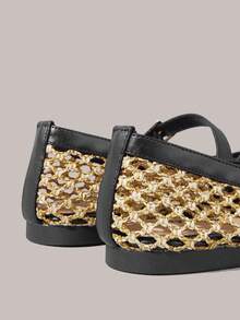 Styleloop Giày nữ, giày bệt nữ, kiểu dáng đi nghỉ mát, thoải mái, chi tiết đan lát, thiết kế khoét rỗng thời trang, khóa cài, mũi tròn thấp, thoải mái, phù hợp đi chơi, đồ không thể thiếu cho kỳ nghỉ Giáng sinh, không khí lễ hội, trang phục mùa hè, đồ cần thiết khi đi du lịch. - Than chì đen - Xem 3