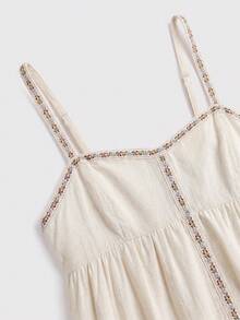 lacRébo 奶油色喇叭迷你连衣裙，饰有花卉滚边和荷叶边，可爱连衣裙，假日连衣裙，度假连衣裙，春夏外出连衣裙，法式巴黎风情 - 白色 - 查看 9