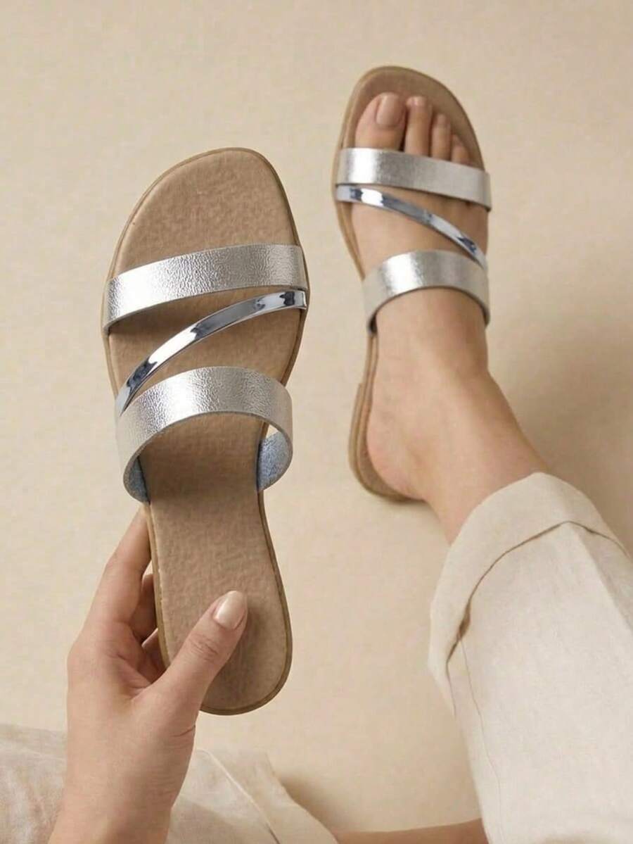 Flat Sandal In Gold, Rose And Silver Gold - 灰色 - 查看 1