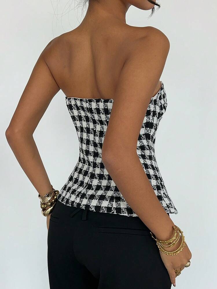 Plaid Bustier Crop Top For Women
