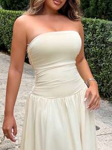 Maria Perezxox Women's Casual Long Dress In Beige Color, Summer,Butter Yellow Dress - Apricot - View 6