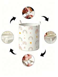1 Piece, Cartoon Rainbow Pattern Printed Large Capacity Foldable Circular Storage Basket, Storage Basket With Handle, Bathroom, Room Multi-Purpose Storage Basket, Laundry Basket, Dirty Clothes Basket, Room Miscellaneous Sorting Storage Basket Large Capacity Storage Box, Clothing Storage, Toy Miscellaneous Storage, Multi-Purpose Covered Storage Box, Foldable Dirty Clothes Basket, Storage Basket, Laundry Basket. - Multicolor - View 6