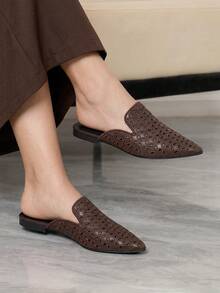 Sleekvia Women's Casual Versatile Commuter Hollow Embroidered Pointed Shoes - Coffee Brown 2 - View 9