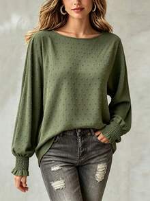 LUMIGAL Women's Jacquard Shirred Cuffs Blouse - Army Green - View 4