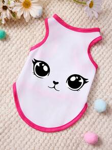 1 chiếc áo tank top in chữ hình mèo con dễ thương cho thú cưng, màu trắng phối hồng đỏ, kiểu dáng thường ngày, mềm mại, thoáng khí, chống rụng lông. - Nhiều màu - Xem 1